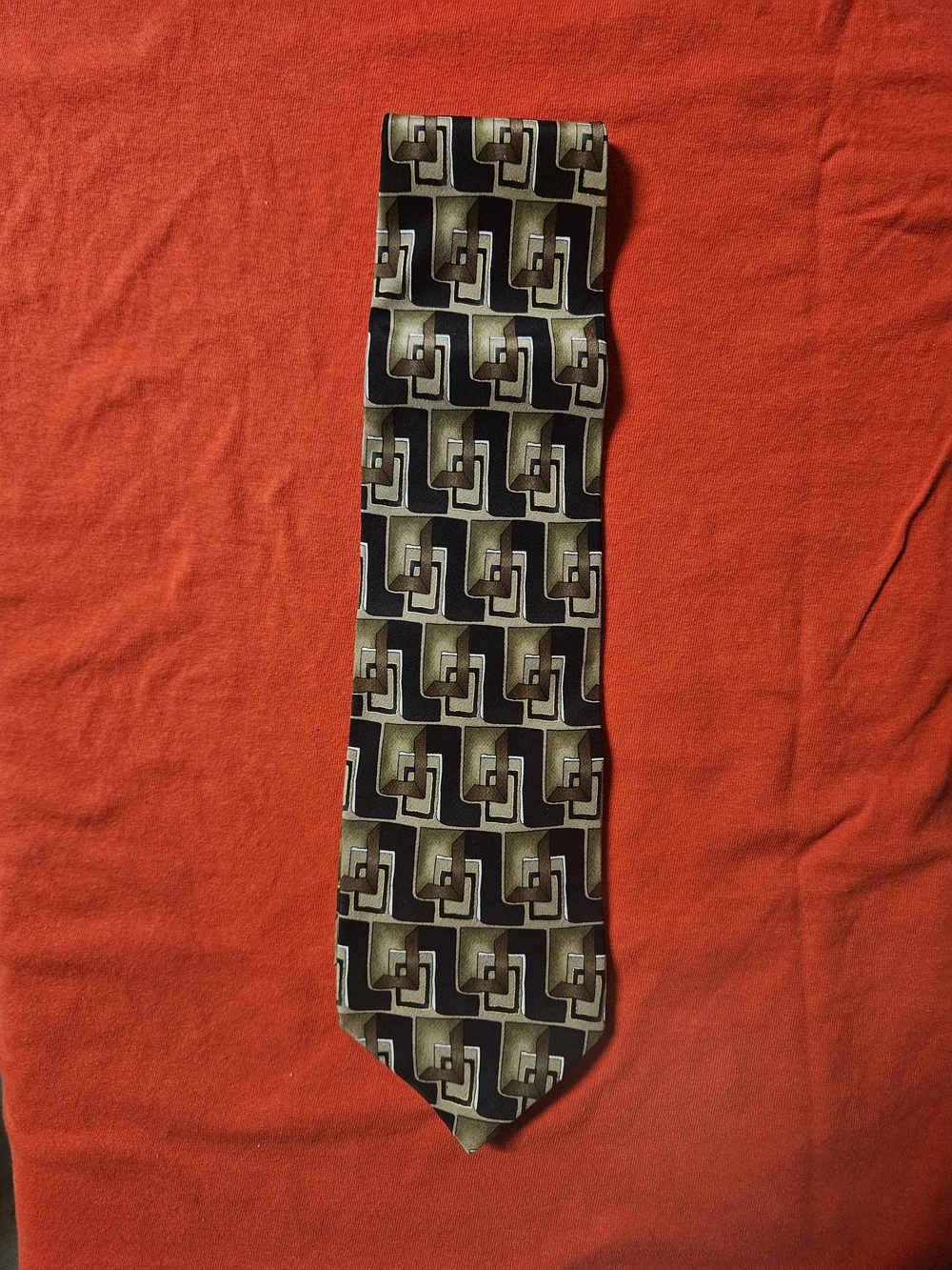 Men's Geometric Square Tie in Olive and Black